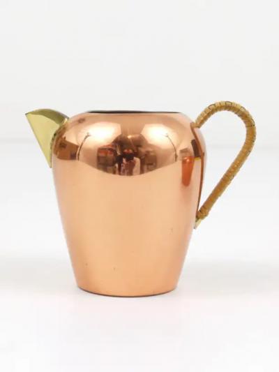 Mid Century Copper Brass Milk Creamer and Sugar Bowl with Lid Austria 1950s