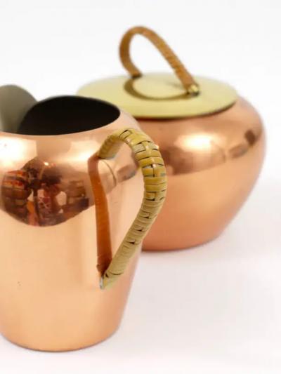 Mid Century Copper Brass Milk Creamer and Sugar Bowl with Lid Austria 1950s