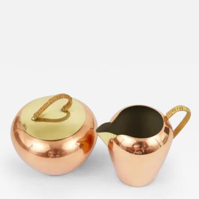 Mid Century Copper Brass Milk Creamer and Sugar Bowl with Lid Austria 1950s