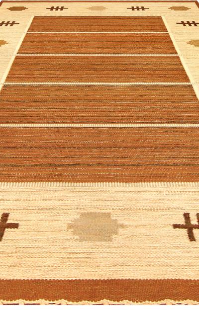 Mid Century Cream and Brown Swedish Wool Rug by Aina Ka nge