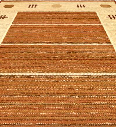Mid Century Cream and Brown Swedish Wool Rug by Aina Ka nge