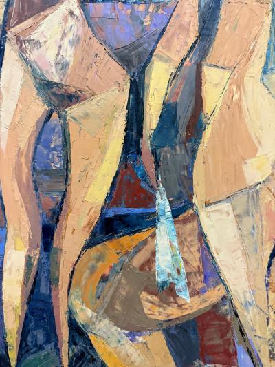 Mid Century Cubist Abstract Female Nudes Oil Painting by Andr Poirson