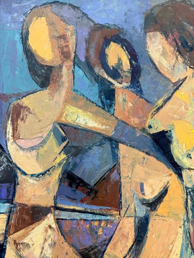 Mid Century Cubist Abstract Female Nudes Oil Painting by Andr Poirson
