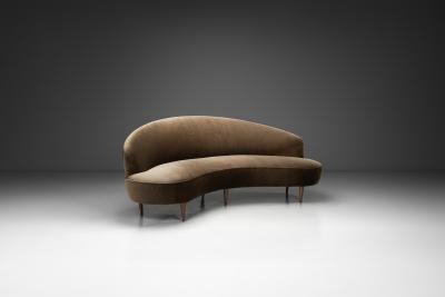 Mid Century Curved Italian Sofa Upholstered in Mohair Italy ca 1950s