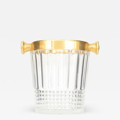Mid Century Cut Glass and Brass Ice Bucket