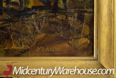 Mid Century DLanor Abstract Cityscape Oil On Canvas Painting