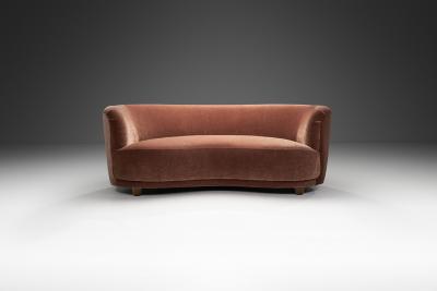 Mid Century Danish Banana Sofa Upholstered in Velour Denmark ca 1940s