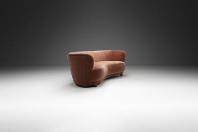 Mid Century Danish Banana Sofa Upholstered in Velour Denmark ca 1940s