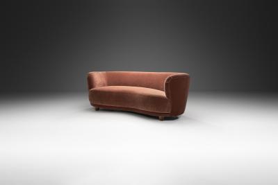 Mid Century Danish Banana Sofa Upholstered in Velour Denmark ca 1940s