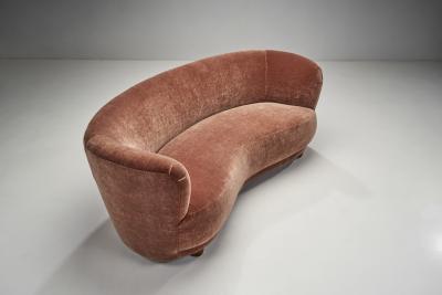 Mid Century Danish Banana Sofa Upholstered in Velour Denmark ca 1940s