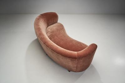 Mid Century Danish Banana Sofa Upholstered in Velour Denmark ca 1940s