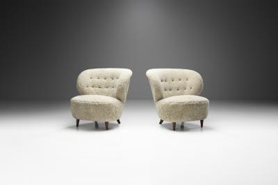 Mid Century Danish Lounge Chairs in Sheepskin Denmark 1950s