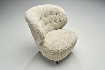 Mid Century Danish Lounge Chairs in Sheepskin Denmark 1950s