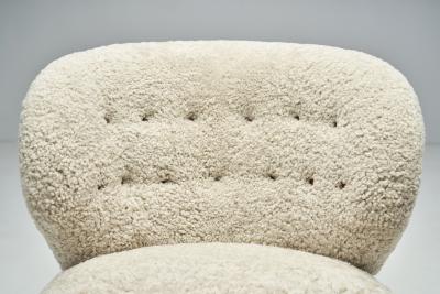 Mid Century Danish Lounge Chairs in Sheepskin Denmark 1950s
