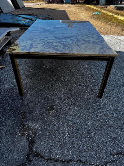 Mid Century Danish Marble Top Coffee Table with Walnut and Brass Trim Base
