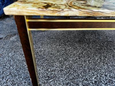 Mid Century Danish Marble Top Coffee Table with Walnut and Brass Trim Base