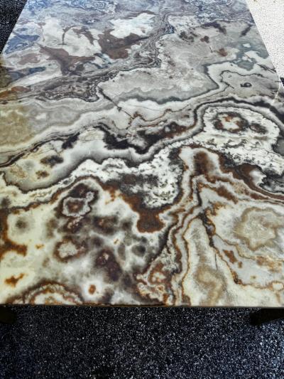 Mid Century Danish Marble Top Coffee Table with Walnut and Brass Trim Base