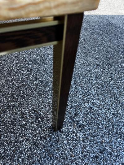 Mid Century Danish Marble Top Coffee Table with Walnut and Brass Trim Base