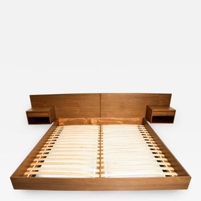 Mid Century Danish Modern King Walnut Platform Pablex Bed Floating Nightstands Mid Century Danish Modern King Walnut, Mid Century Modern King Size Bed Frame Dimensions
