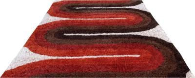 Mid Century Danish Style Rya Area Shag Rug in Red Orange Modern Wave Design
