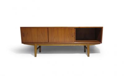 Mid Century Danish Teak Credenza with Angled Front Sliding Doors