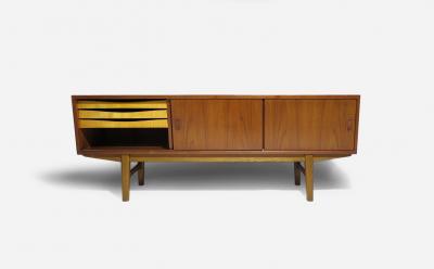 Mid Century Danish Teak Credenza with Angled Front Sliding Doors