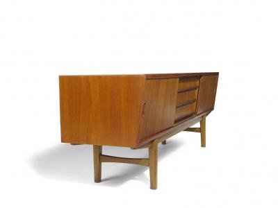 Mid Century Danish Teak Credenza with Angled Front Sliding Doors