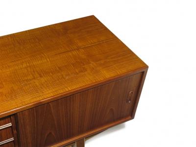 Mid Century Danish Teak Credenza with Angled Front Sliding Doors
