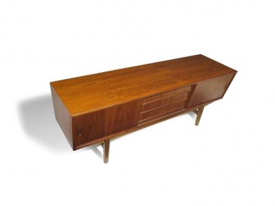 Mid Century Danish Teak Credenza with Angled Front Sliding Doors