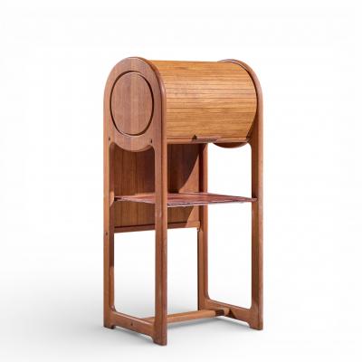 Mid Century Danish Teak Tambour Door Foyer Entry Console Phone Table