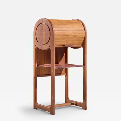 Mid Century Danish Teak Tambour Door Foyer Entry Console Phone Table