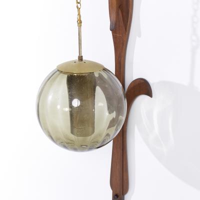 Mid Century Danish Teak and Glass Wall Mount Lamp