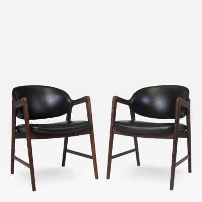 Mid Century Danish Walnut Arm Chairs in Black