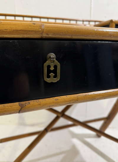 Mid Century Desk Bamboo and Black Lacquer by E Murio 1960s