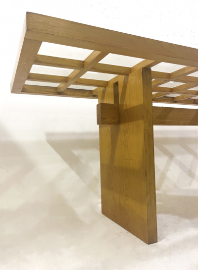 Mid Century Dining Table Wood with Glass Top Italy 1970s