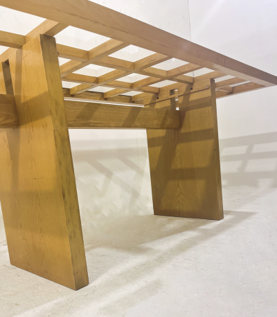 Mid Century Dining Table Wood with Glass Top Italy 1970s