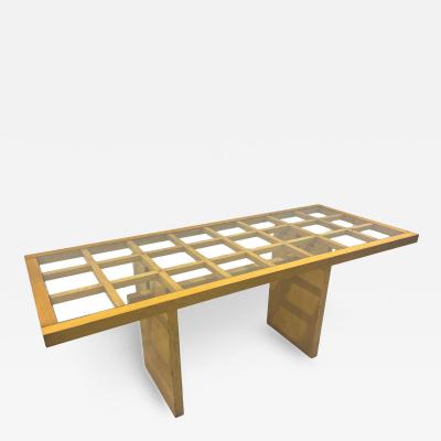 Mid Century Dining Table Wood with Glass Top Italy 1970s