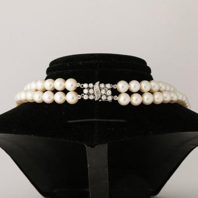 Mid Century Double Strand Pearls with Diamond Clasp