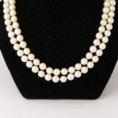 Mid Century Double Strand Pearls with Diamond Clasp