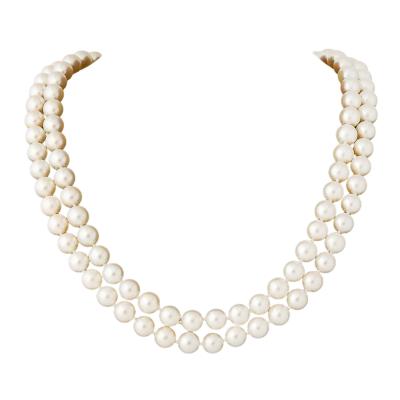 Mid Century Double Strand Pearls with Diamond Clasp