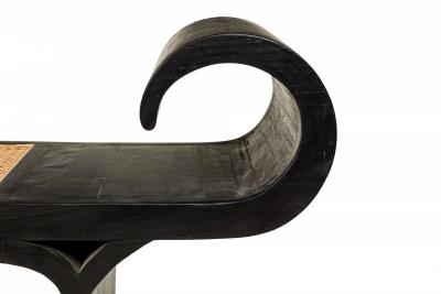 Mid Century Ebonized Wood Scrolled Side Caned Seat Bench