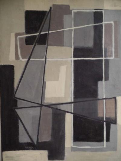 Mid Century Ecole de Paris Abstraction Symphony in Grey by Ferenc Varga 1957