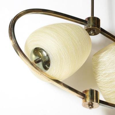 Mid Century Elliptical Chandelier w Striated Spun Glass Shades in Antique Brass
