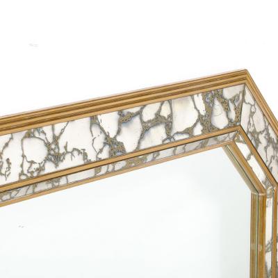 Mid Century Elongated Octagonal Smoked Antiqued Gold Vein Mirror w Gilt Wood