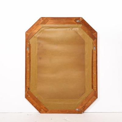 Mid Century Elongated Octagonal Smoked Antiqued Gold Vein Mirror w Gilt Wood