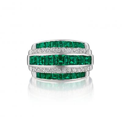 Mid Century Emerald and Diamond Ring