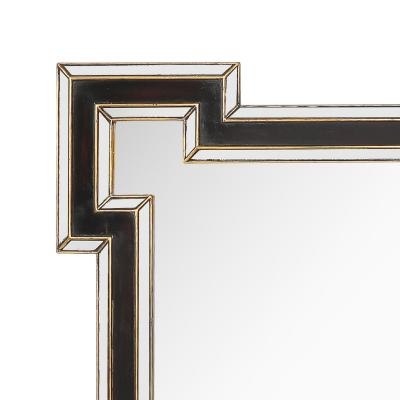 Mid Century Etruscan Key Form Segmented Umber Lacquered Giltwood Lined Mirror