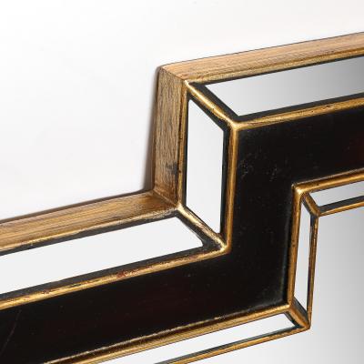 Mid Century Etruscan Key Form Segmented Umber Lacquered Giltwood Lined Mirror