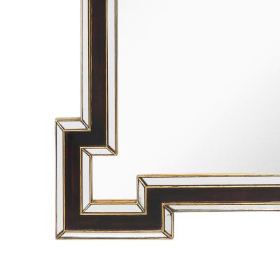 Mid Century Etruscan Key Form Segmented Umber Lacquered Giltwood Lined Mirror