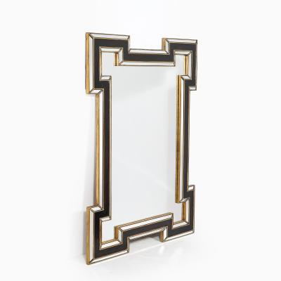Mid Century Etruscan Key Form Segmented Umber Lacquered Giltwood Lined Mirror